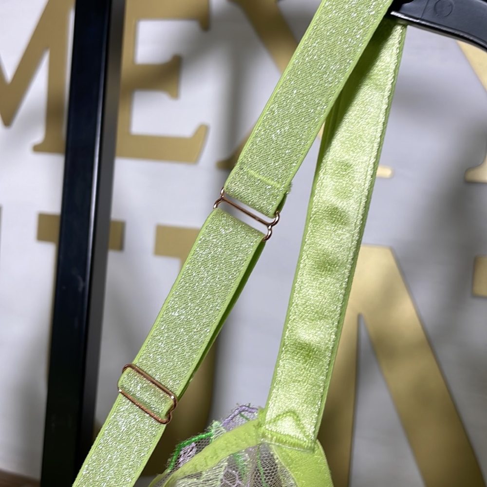 Savage X Fenty Shining Star lime green Embroidered Unlined Demi Bra nwt - Picture 6 of 7